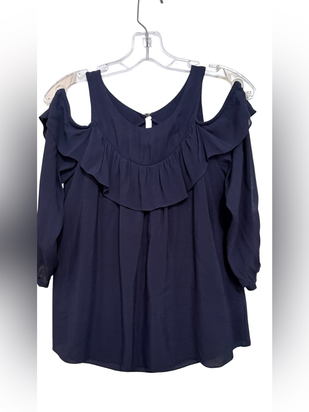 Maeve Anthropologie Navy Cold-Shoulder Ruffle Women's Romantic Top Sz 2US